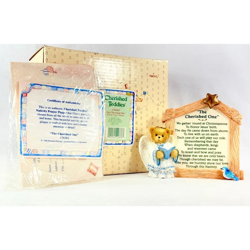 Vtg 1996 Cherished Teddies The Cherished One NATIVITY‎ PRAYER PLAQUE #176362 COA